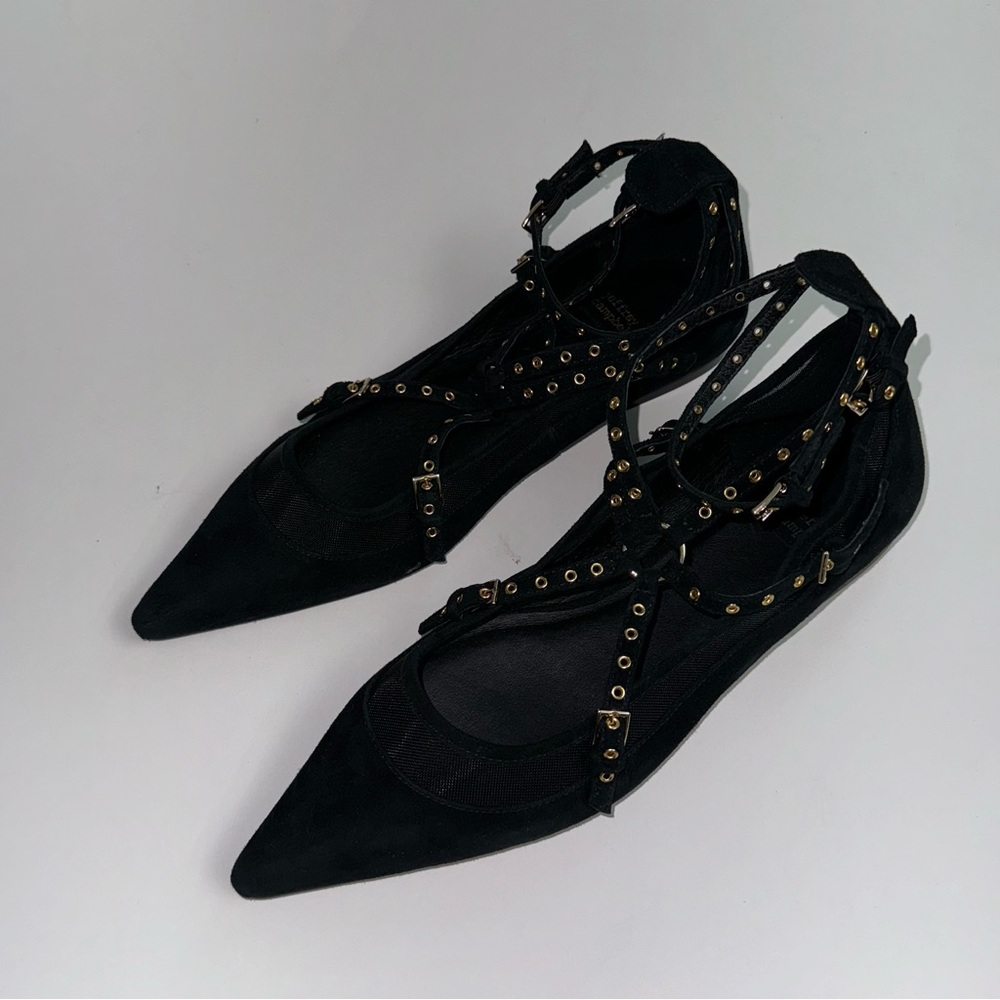 JEFFREY CAMPBELL Flats Pointed Toe Strap Sandals Black Flat NEW Women’s Size 8